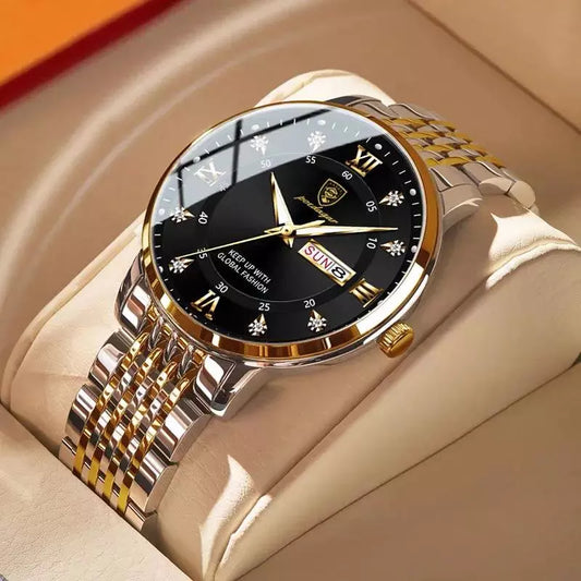 Men Watch Stainless Steel Top Quailty Luxury Push Button Hidden Clasp Waterproof Luminous Date Week Sport Wrist Watches