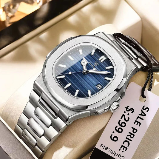 Luxury Watch Business Waterproof Male Clock Luminous Date Stainless Steel Square Quartz Men Watch 2023 New