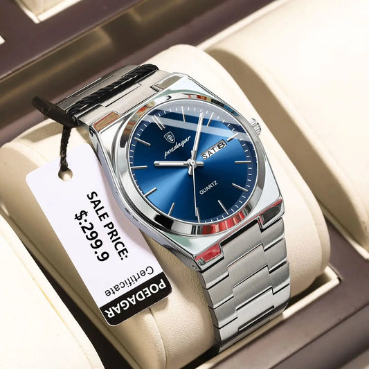 Luxury Watch For Man Waterproof Luminous Date Week Stainless Steel Men Watch Casual Quartz Men's Watches Male Clock+box